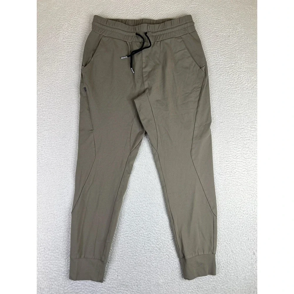 BYLT Jogger Pants Mens Medium Beige Premium Basics Elastic Waist Stretch Pockets
